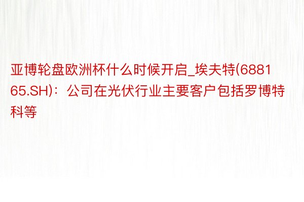 亚博轮盘欧洲杯什么时候开启_埃夫特(688165.SH)：公司在光伏行业主要客户包括罗博特科等