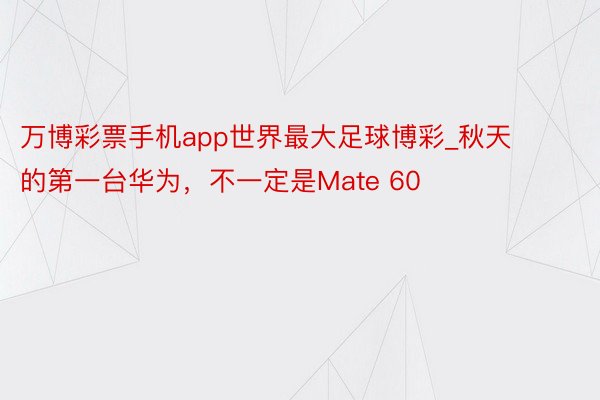 万博彩票手机app世界最大足球博彩_秋天的第一台华为，不一定是Mate 60